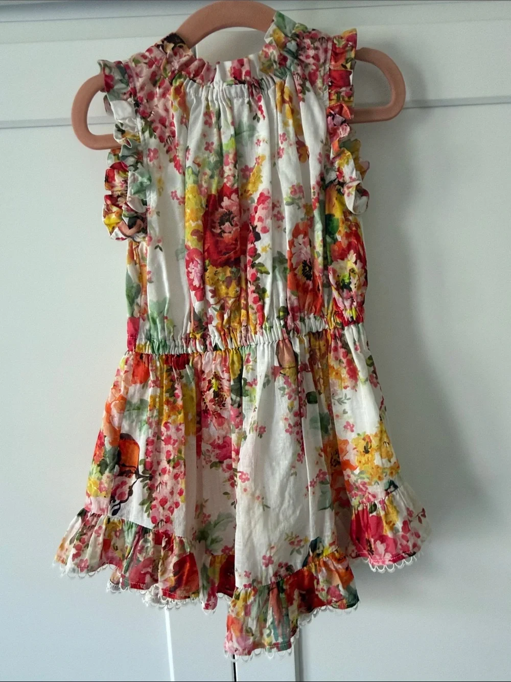 Zimmermann Kids Floral Smocked Dress- White with Pink & Yellow Floral Size 1